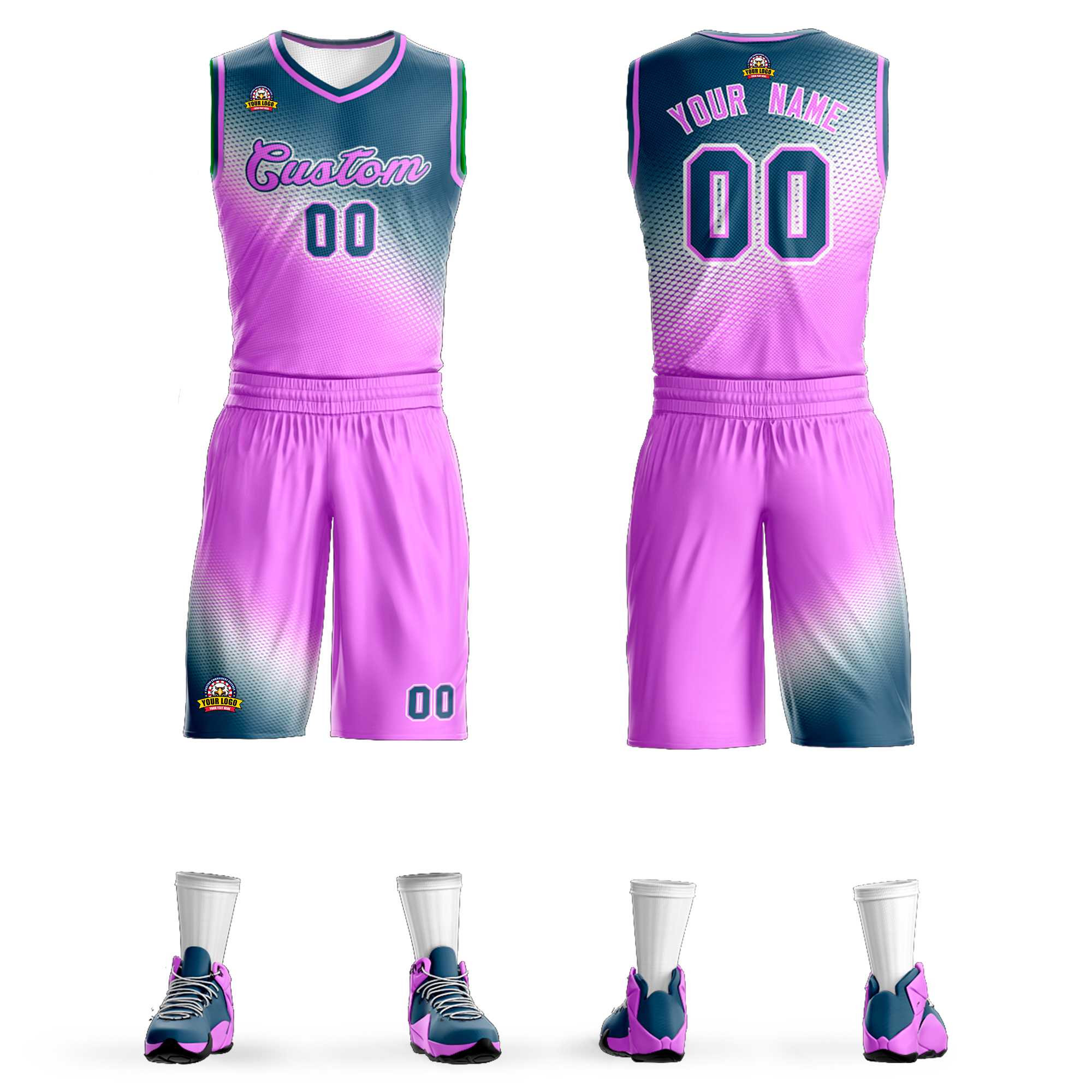 Custom Gray Pink Gradient Fashion Sports Uniform Basketball Jersey