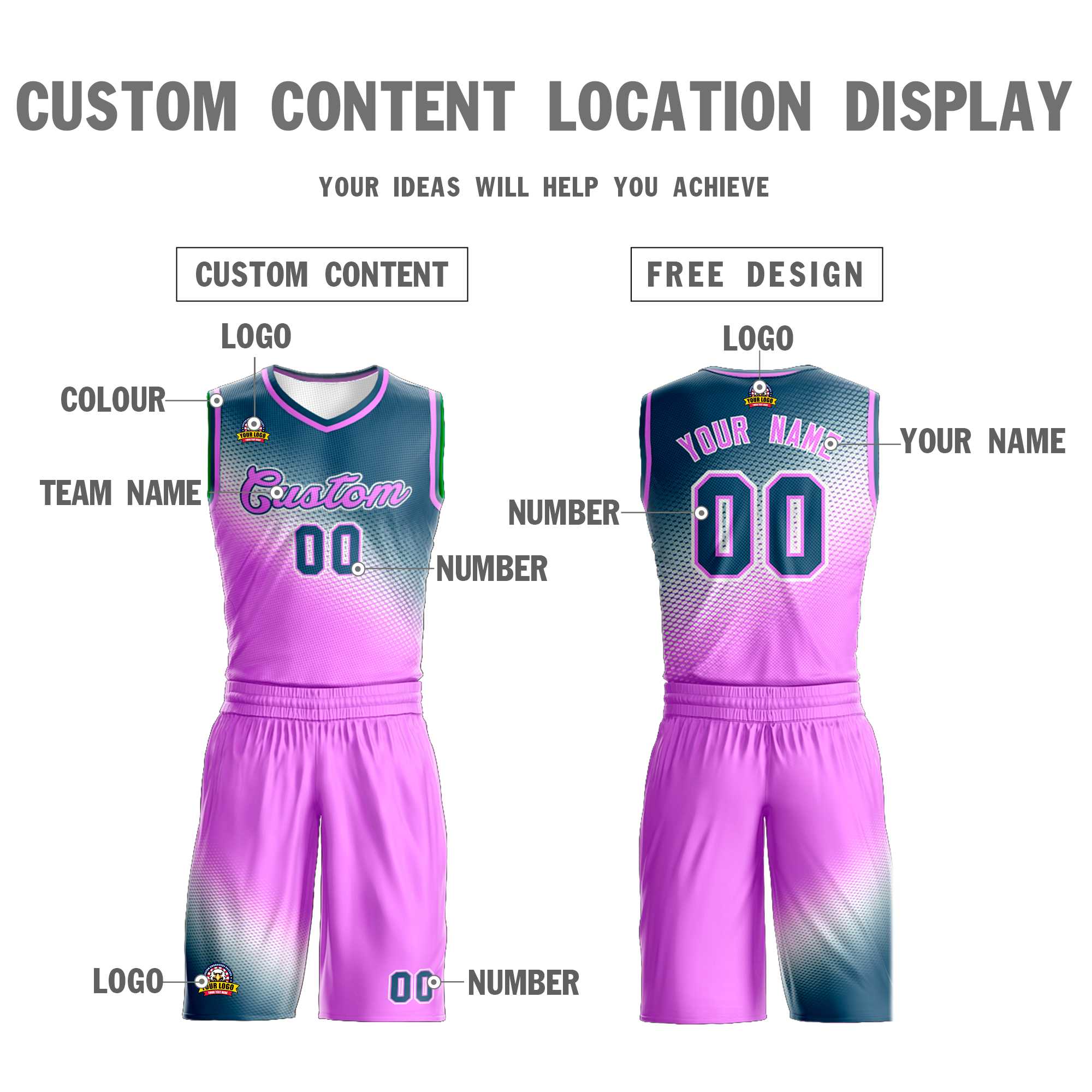 Custom Gray Pink Gradient Fashion Sports Uniform Basketball Jersey