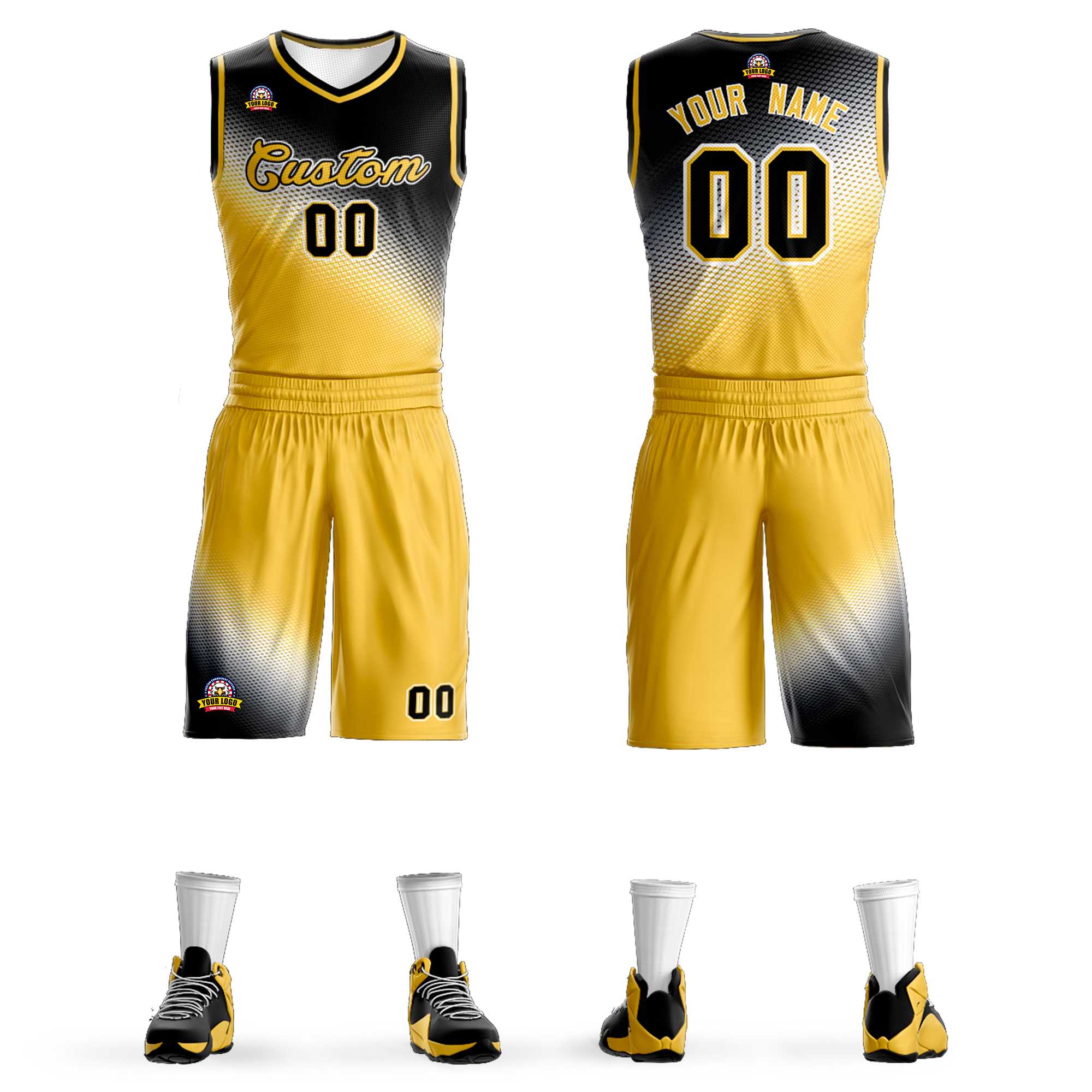 Maillot de basket-ball uniforme de sport de mode dégradé jaune noir personnalisé