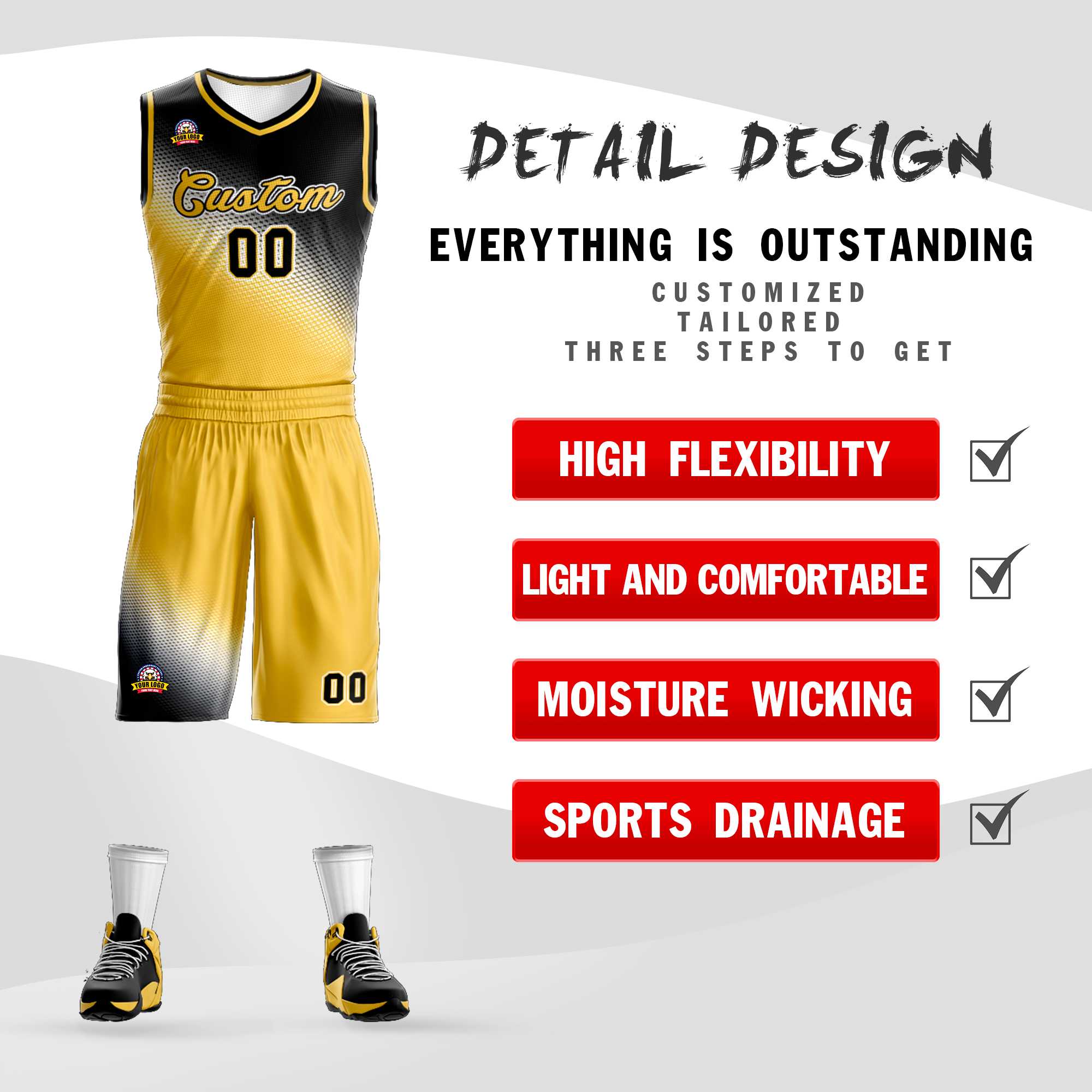 Custom Black Yellow Gradient Fashion Sports Uniform Basketball Jersey