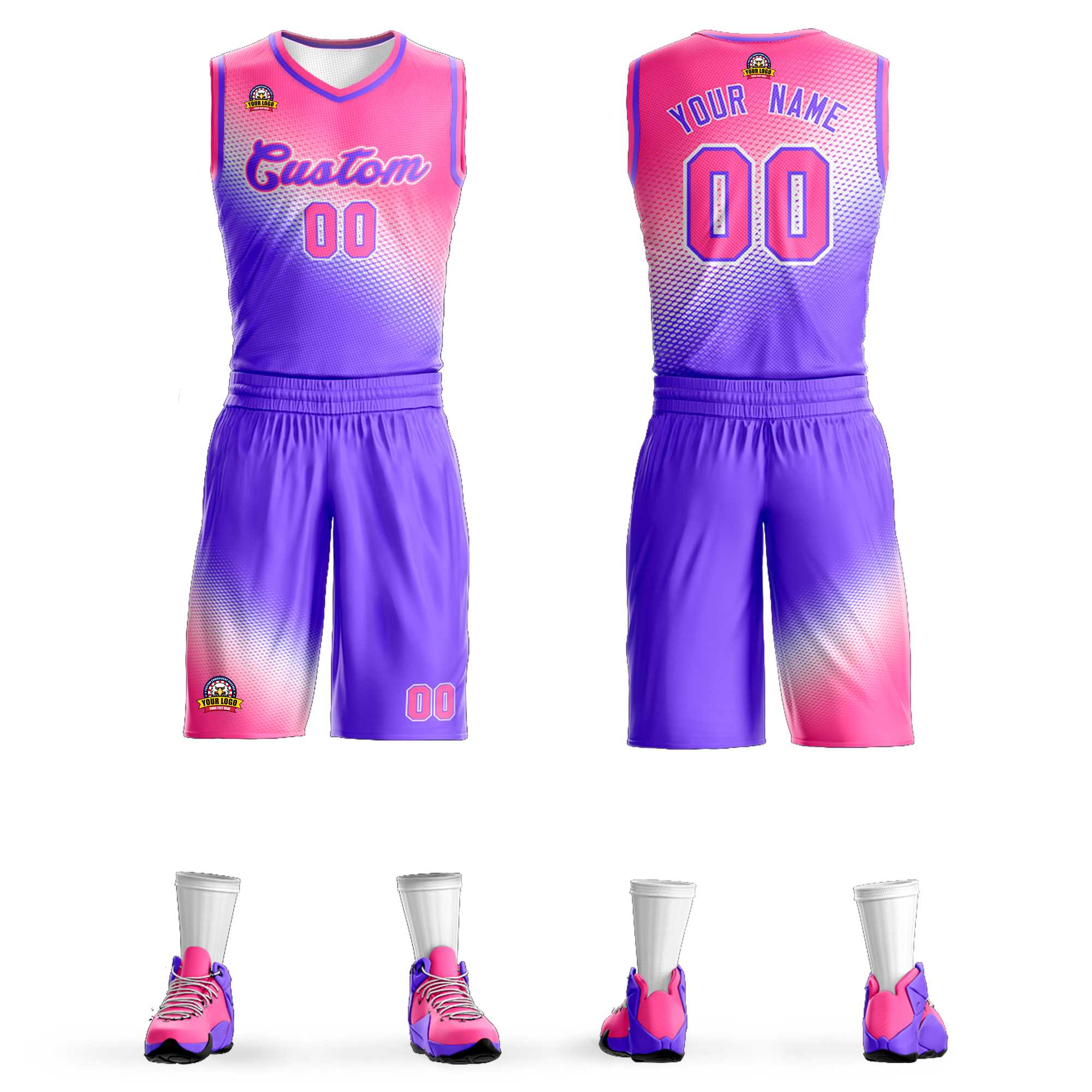 Maillot de basket-ball uniforme de sport de mode dégradé violet rose personnalisé