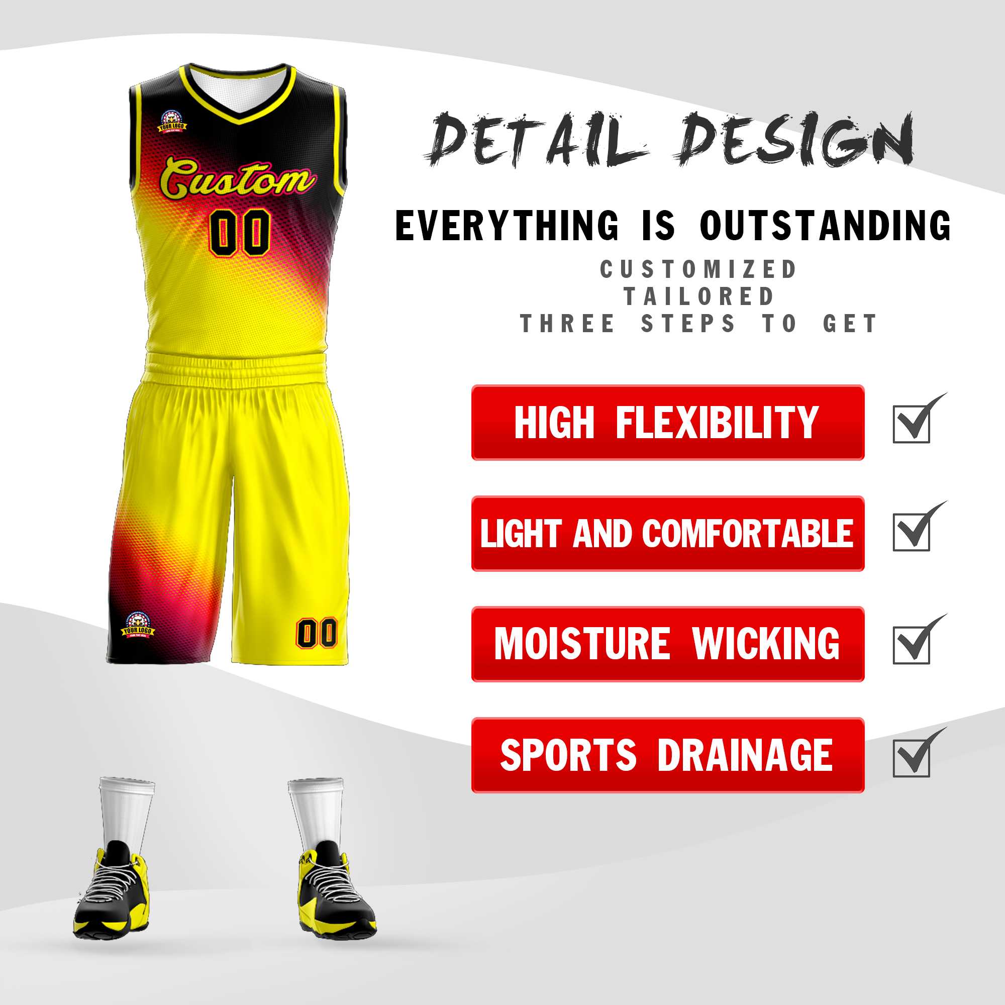 Custom Black Red-Gold Gradient Fashion Sports Uniform Basketball Jersey