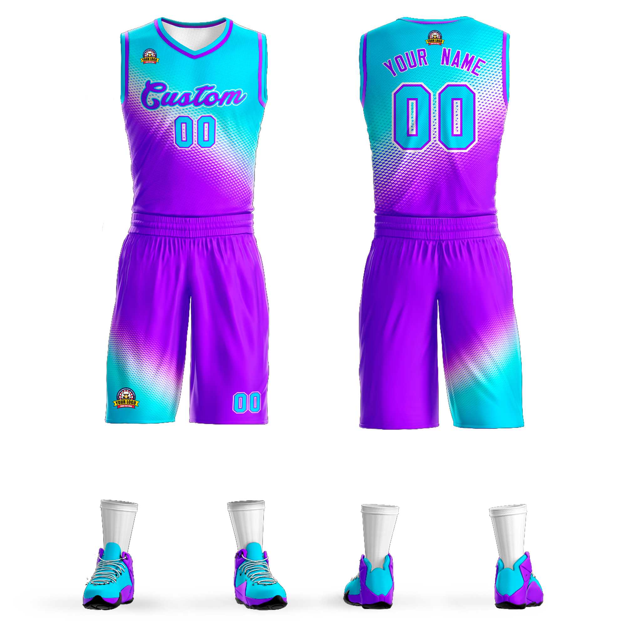 Custom Sky Blue Purple Gradient Fashion Sports Uniform Basketball Jersey