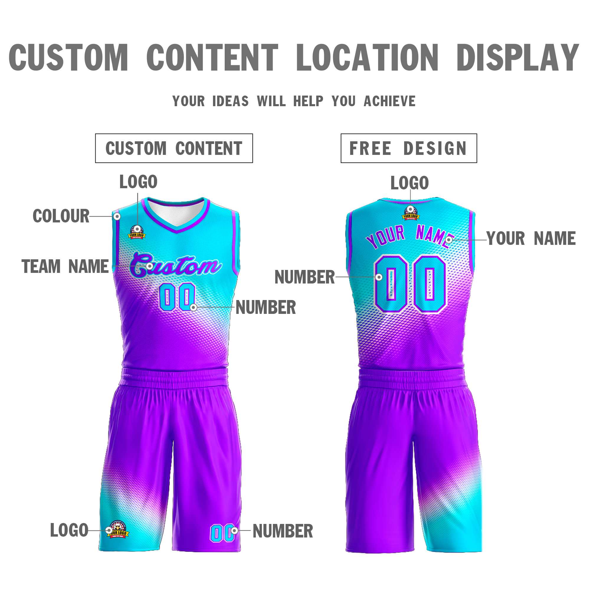 Custom Sky Blue Purple Gradient Fashion Sports Uniform Basketball Jersey