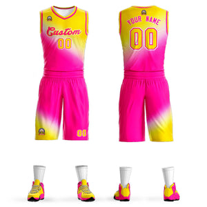 Custom Gold Rose Red Gradient Fashion Sports Uniform Basketball Jersey