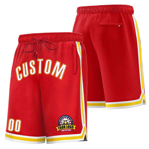 Custom Red White-Gold Classic Style Basketball Mesh Shorts