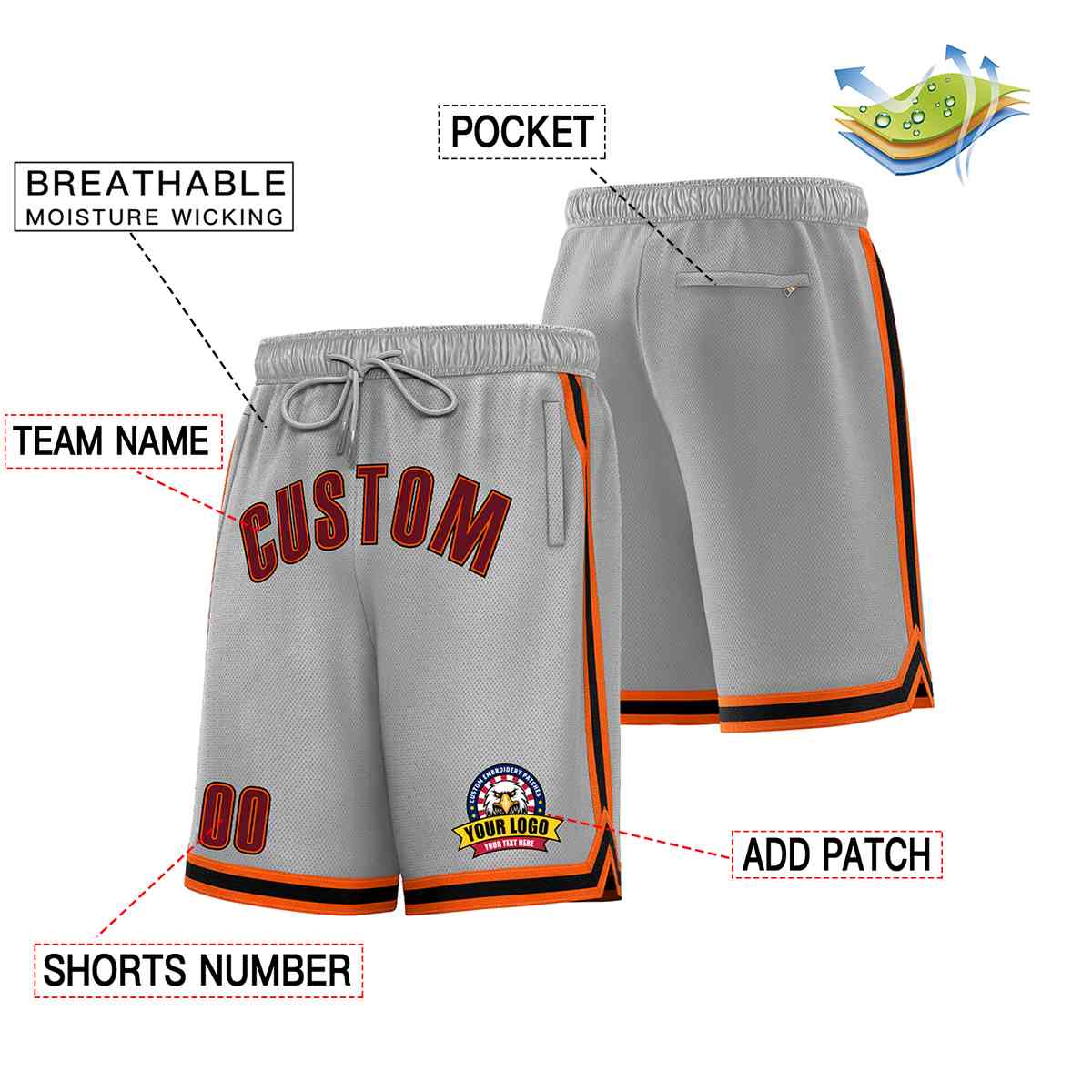 Custom Gray Crimson-Black Classic Style Basketball Mesh Shorts