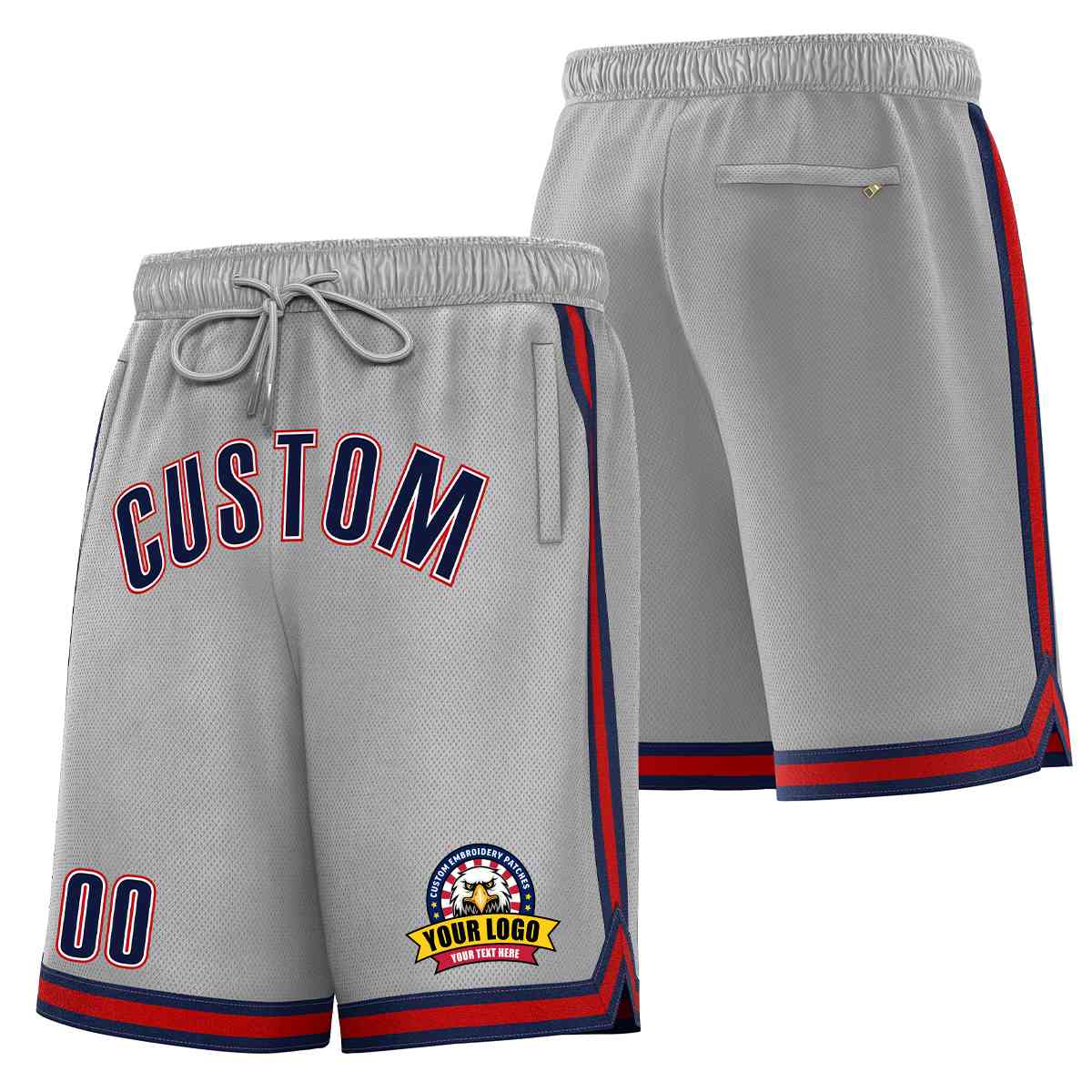 Custom Gray Navy-Red Classic Style Basketball Mesh Shorts