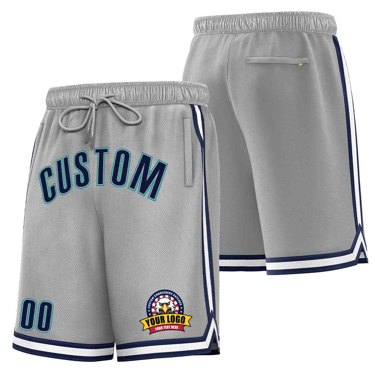 Custom Gray Navy-Teal Classic Style Basketball Mesh Shorts