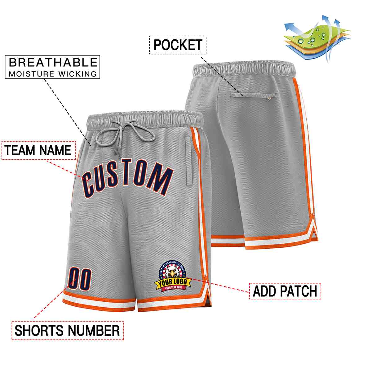 Custom Gray Navy-White Classic Style Basketball Mesh Shorts