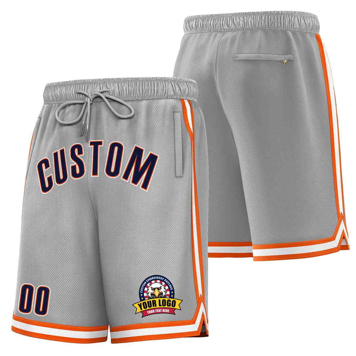 Custom Gray Navy-White Classic Style Basketball Mesh Shorts