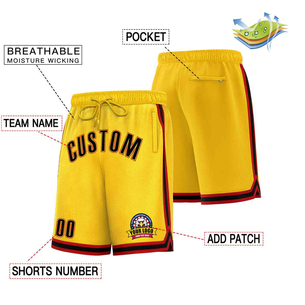 Custom Gold Black-Red Classic Style Basketball Mesh Shorts