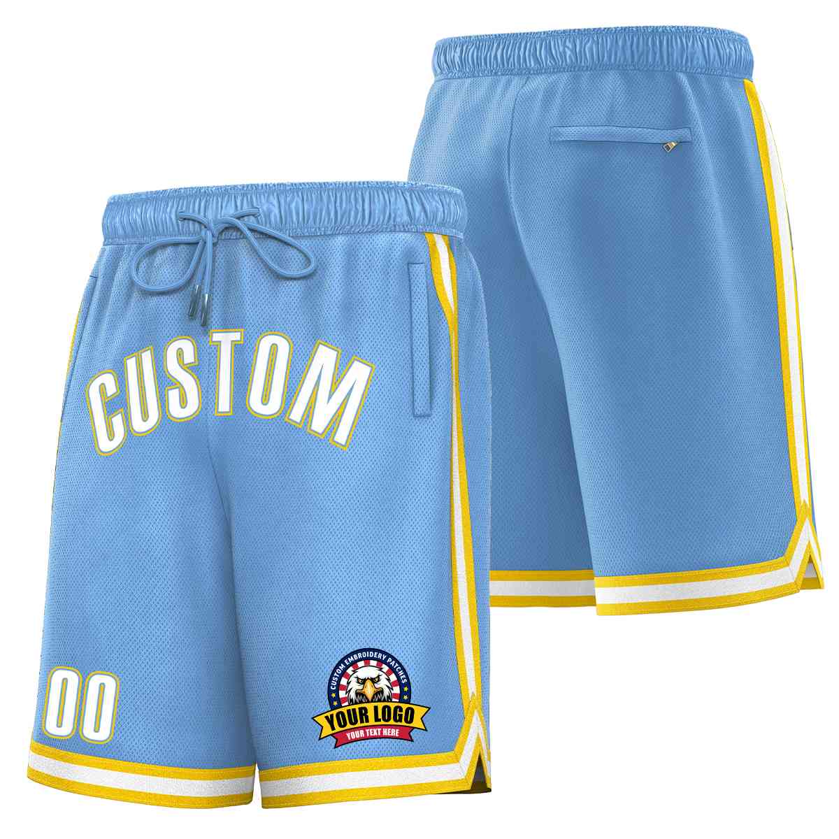 Custom Light Blue White-Gold Classic Style Basketball Mesh Shorts