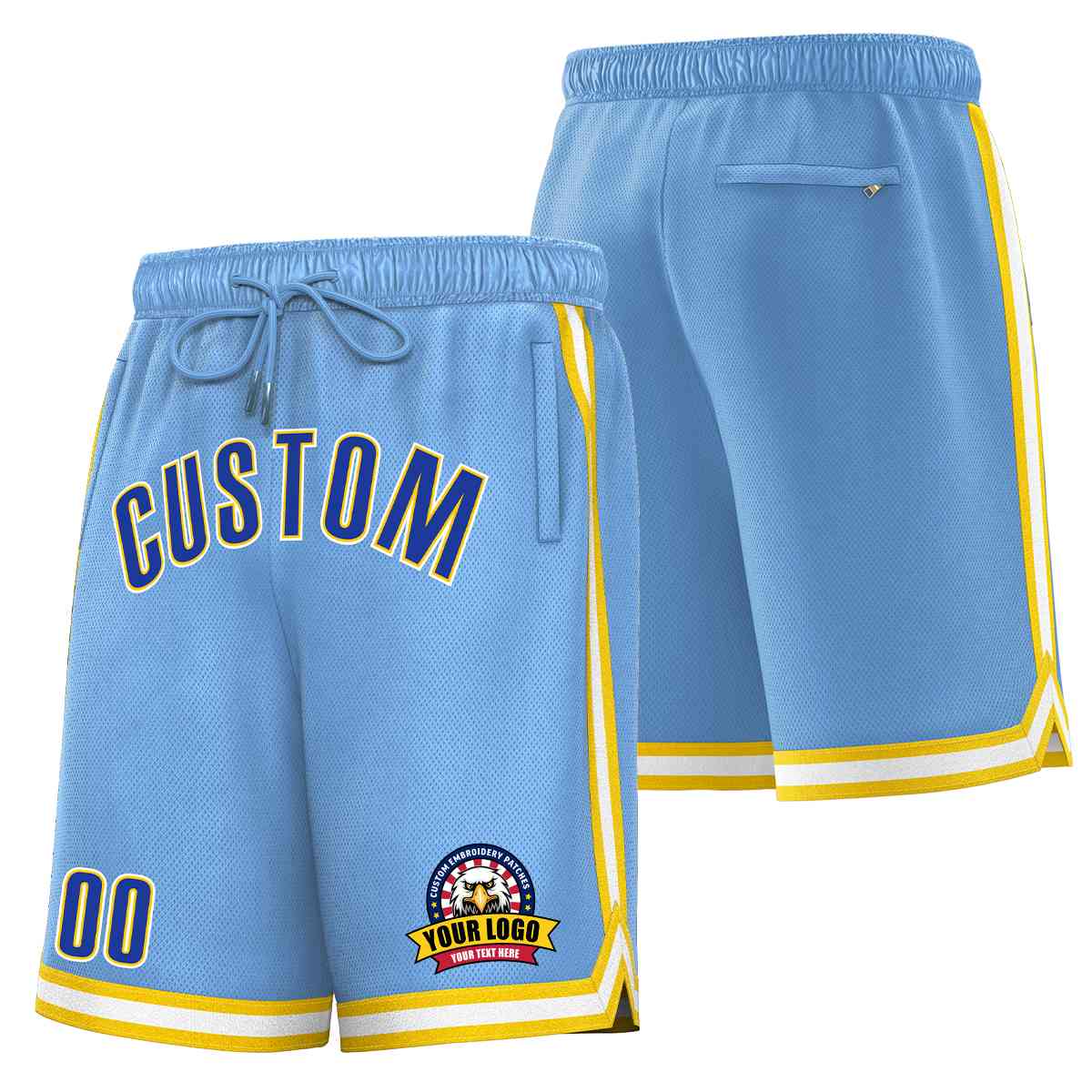 Custom Light Blue Royal-White Classic Style Basketball Mesh Shorts