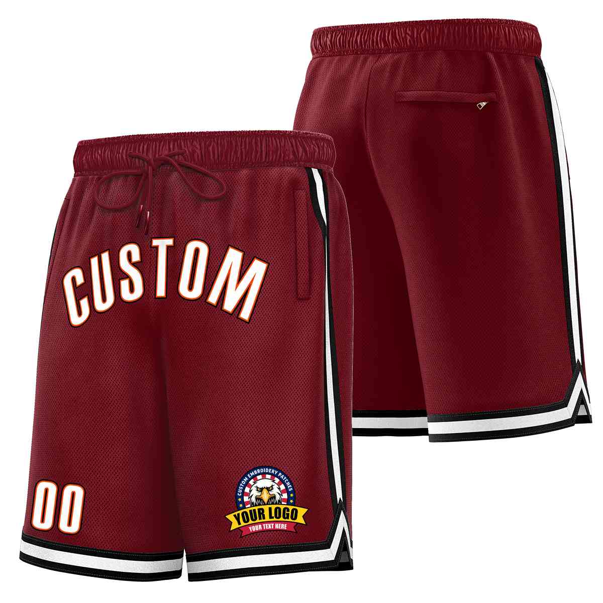 Custom Maroon White-Black Classic Style Basketball Mesh Shorts