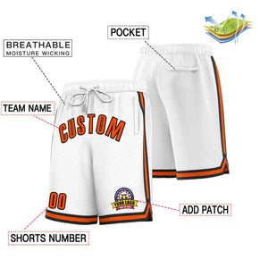 Short en maille de basket-ball de style classique blanc orange-noir personnalisé