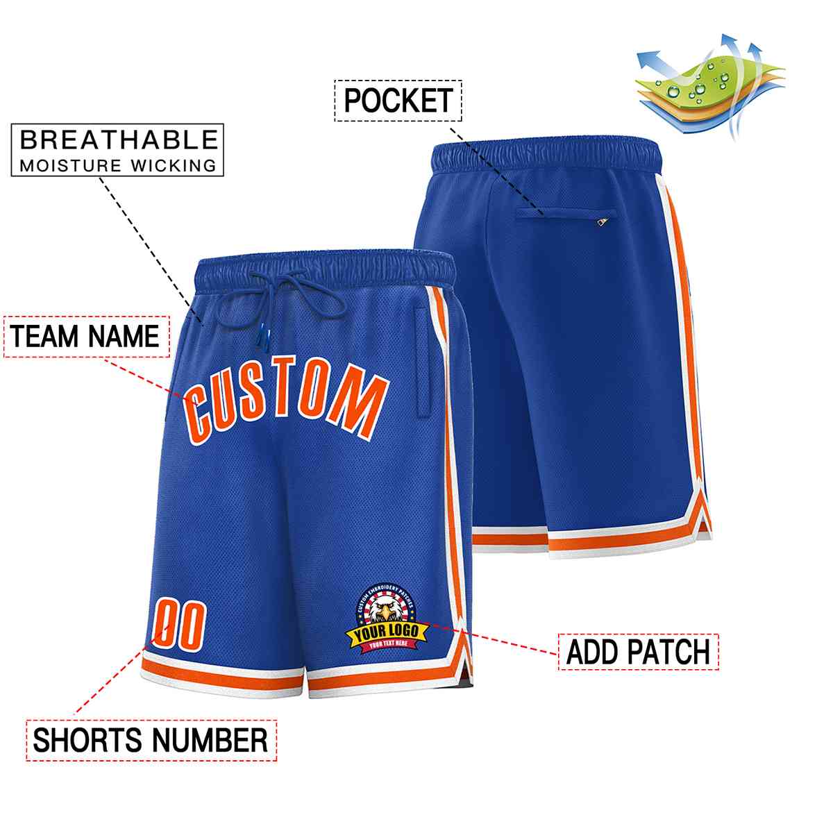 Custom Royal Orange-White Classic Style Basketball Mesh Shorts