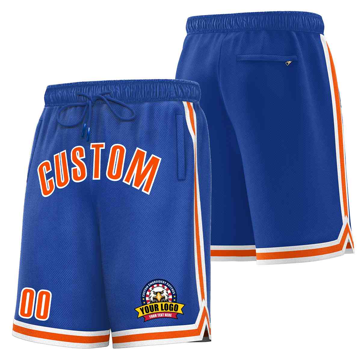 Short de basket-ball en maille de style classique Royal Orange-Blanc personnalisé