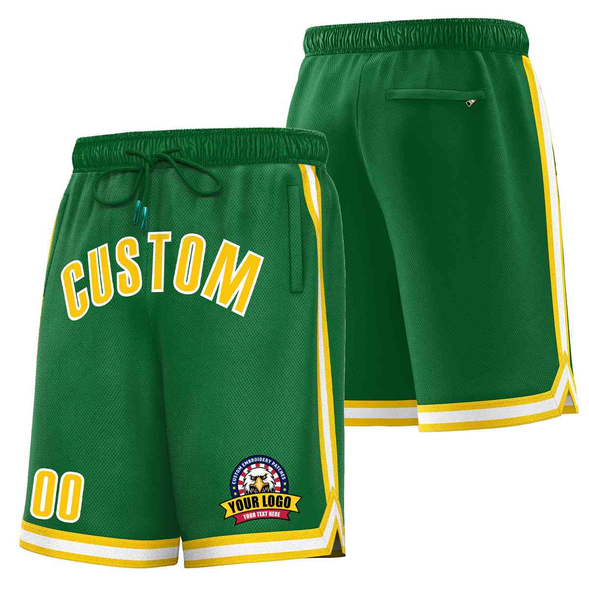 Custom Kelly Green Gold-White Classic Style Basketball Mesh Shorts