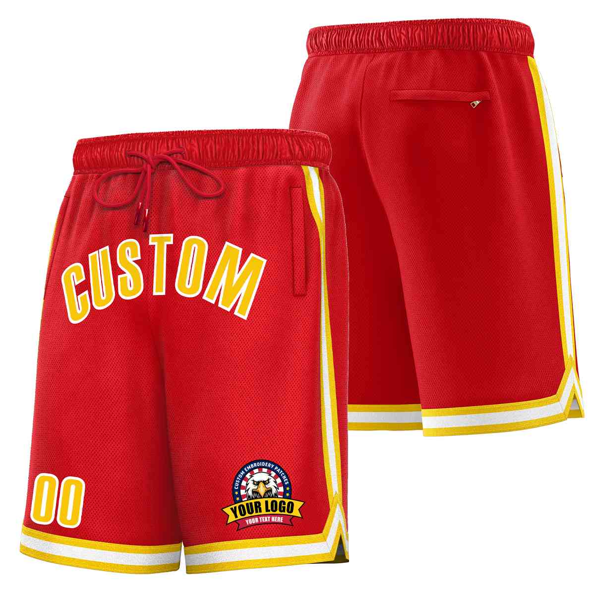 Custom Red Gold-White Classic Style Basketball Mesh Shorts