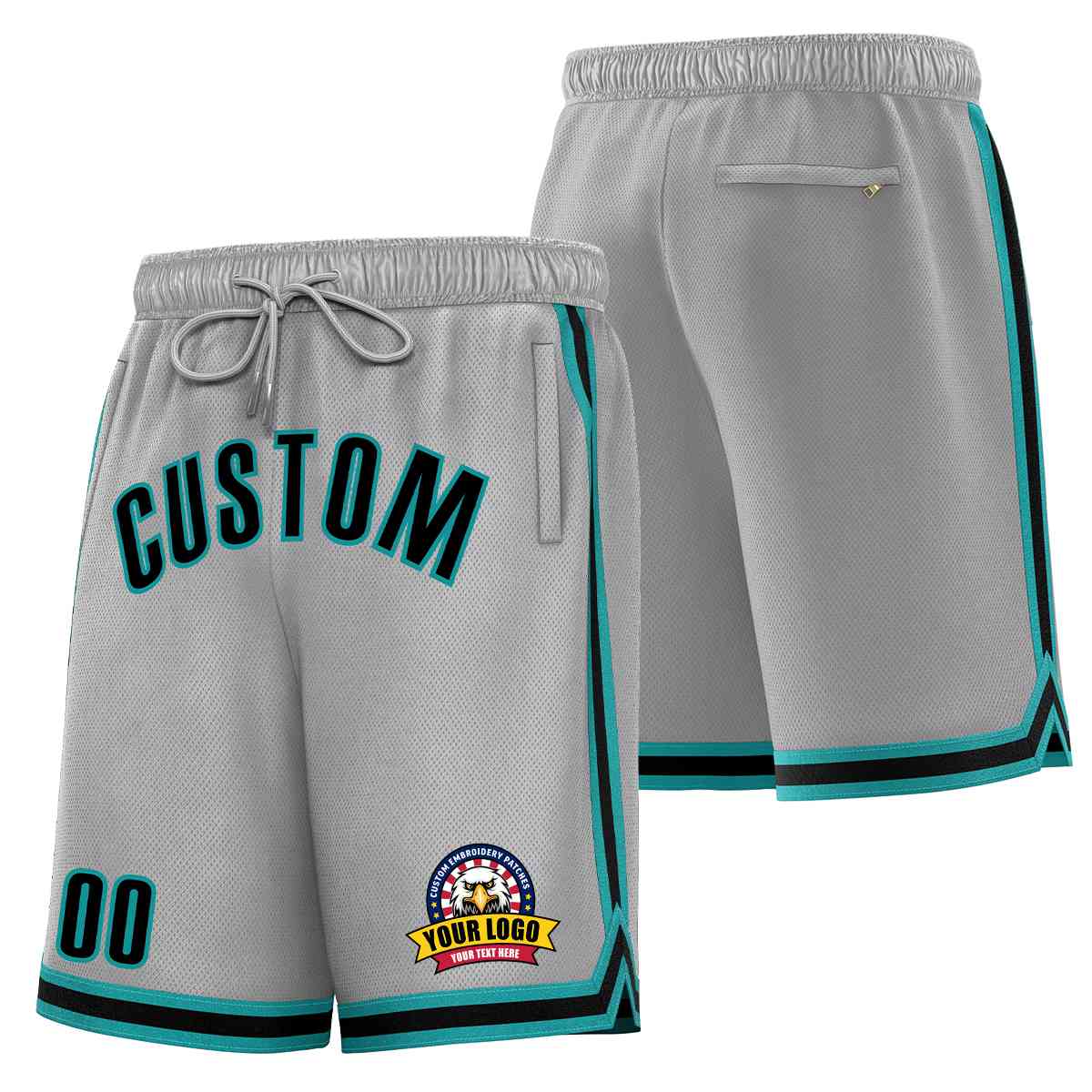 Custom Gray Black-Teal Classic Style Basketball Mesh Shorts