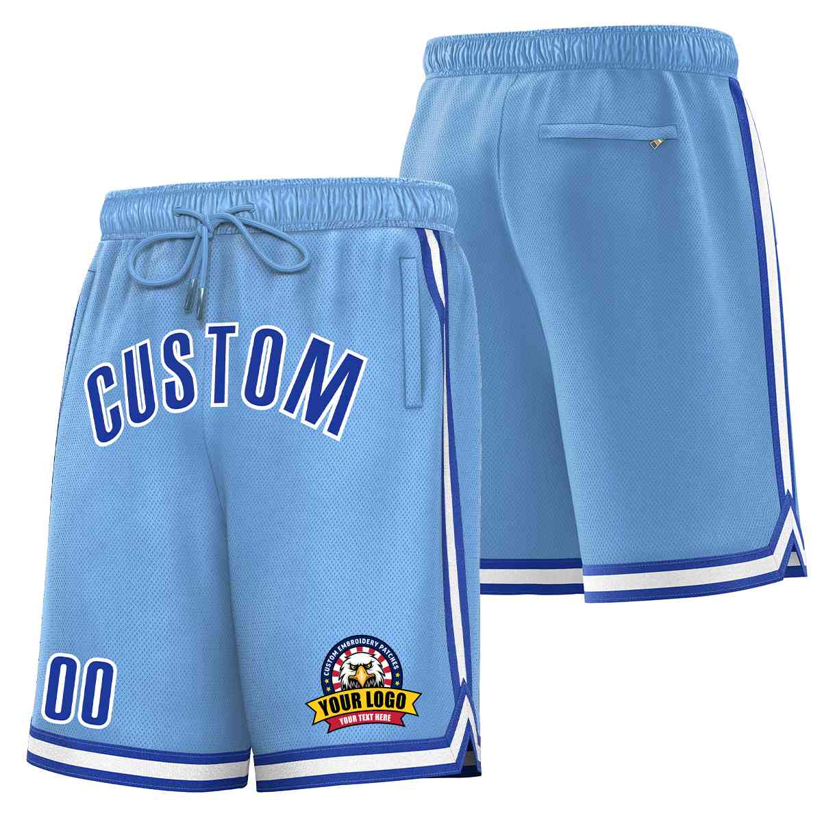 Custom Light Blue Royal-White Classic Style Basketball Mesh Shorts