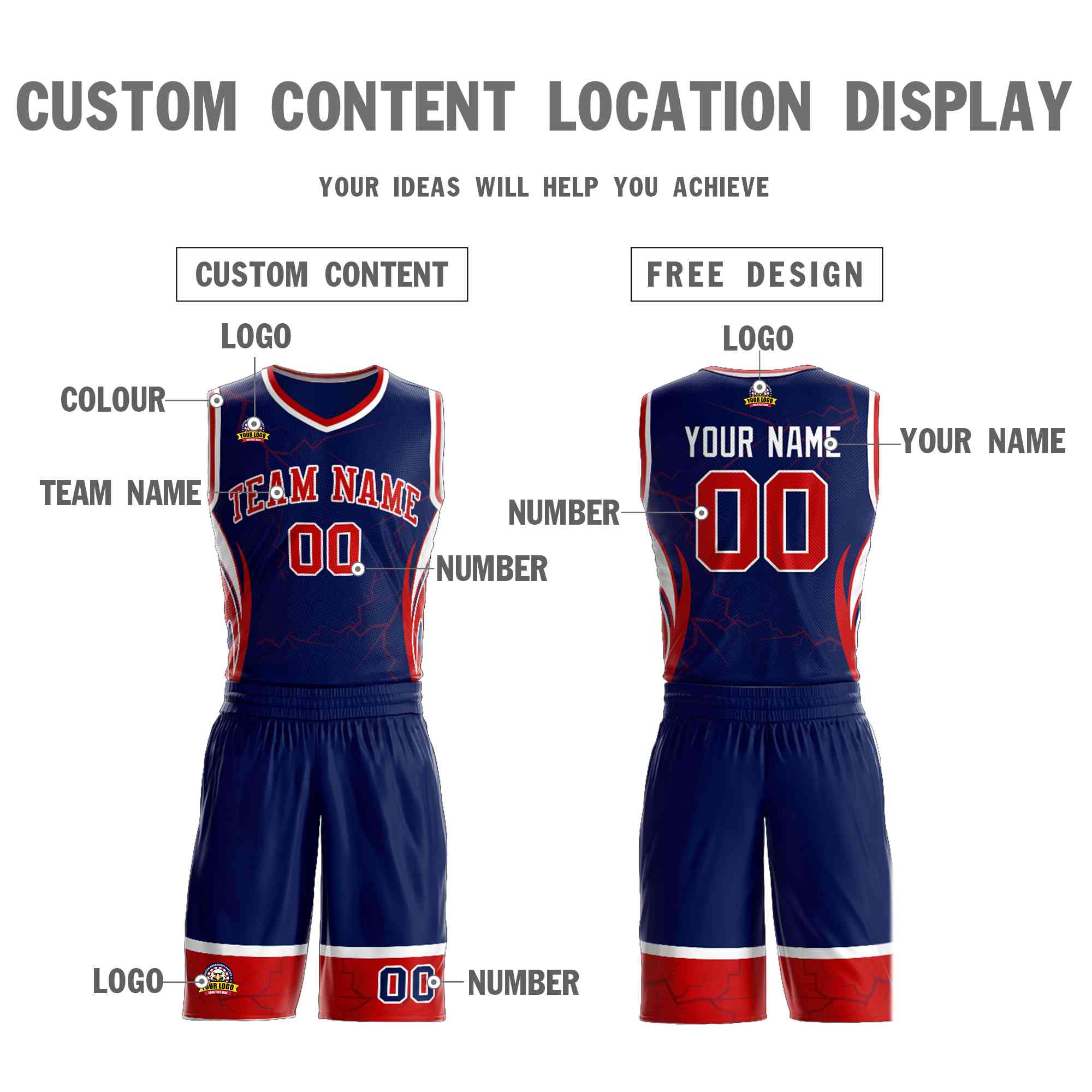 Custom Navy Red-White Graffiti Pattern Sets Lightning Basketball Jersey