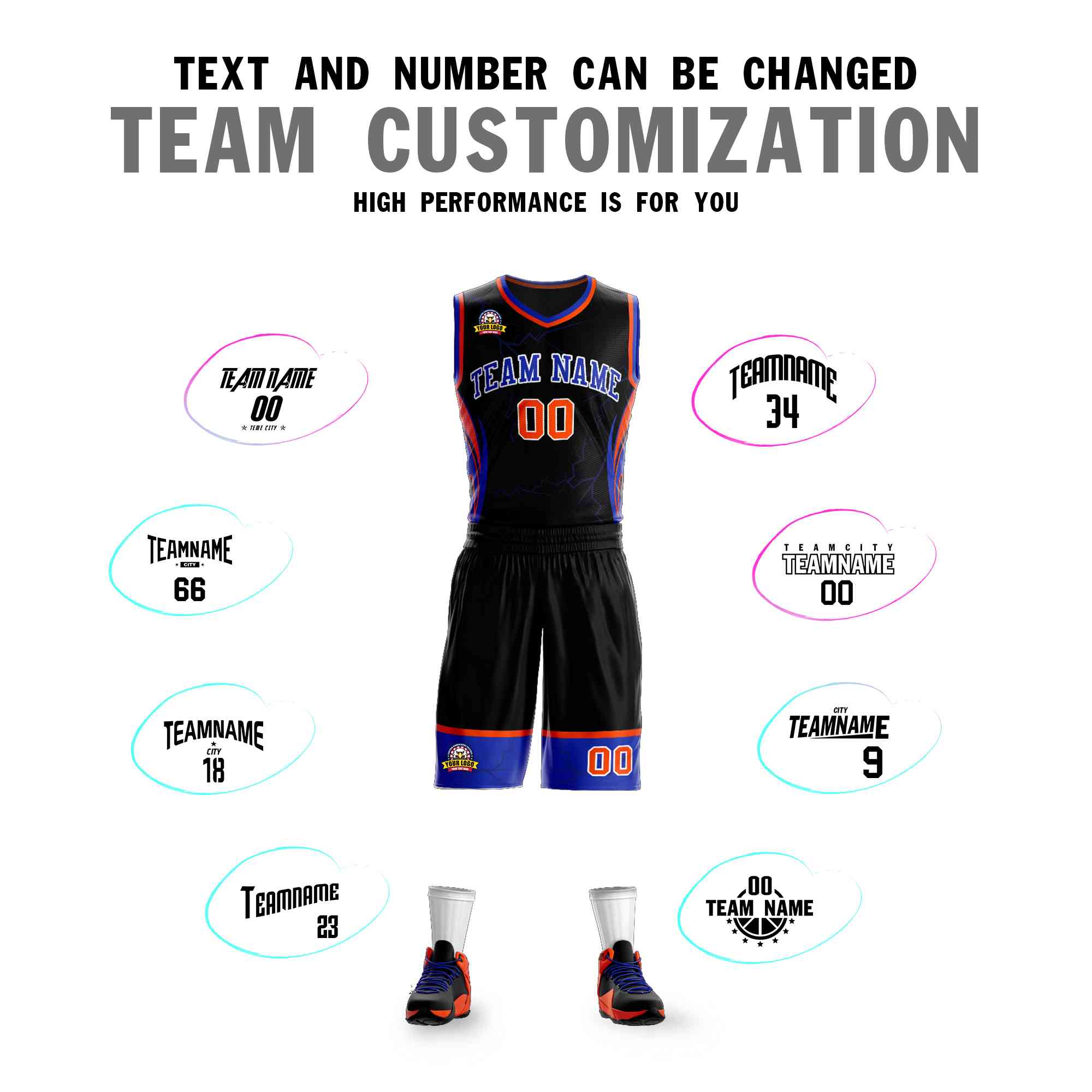 Custom Black Royal-White Graffiti Pattern Sets Lightning Basketball Jersey