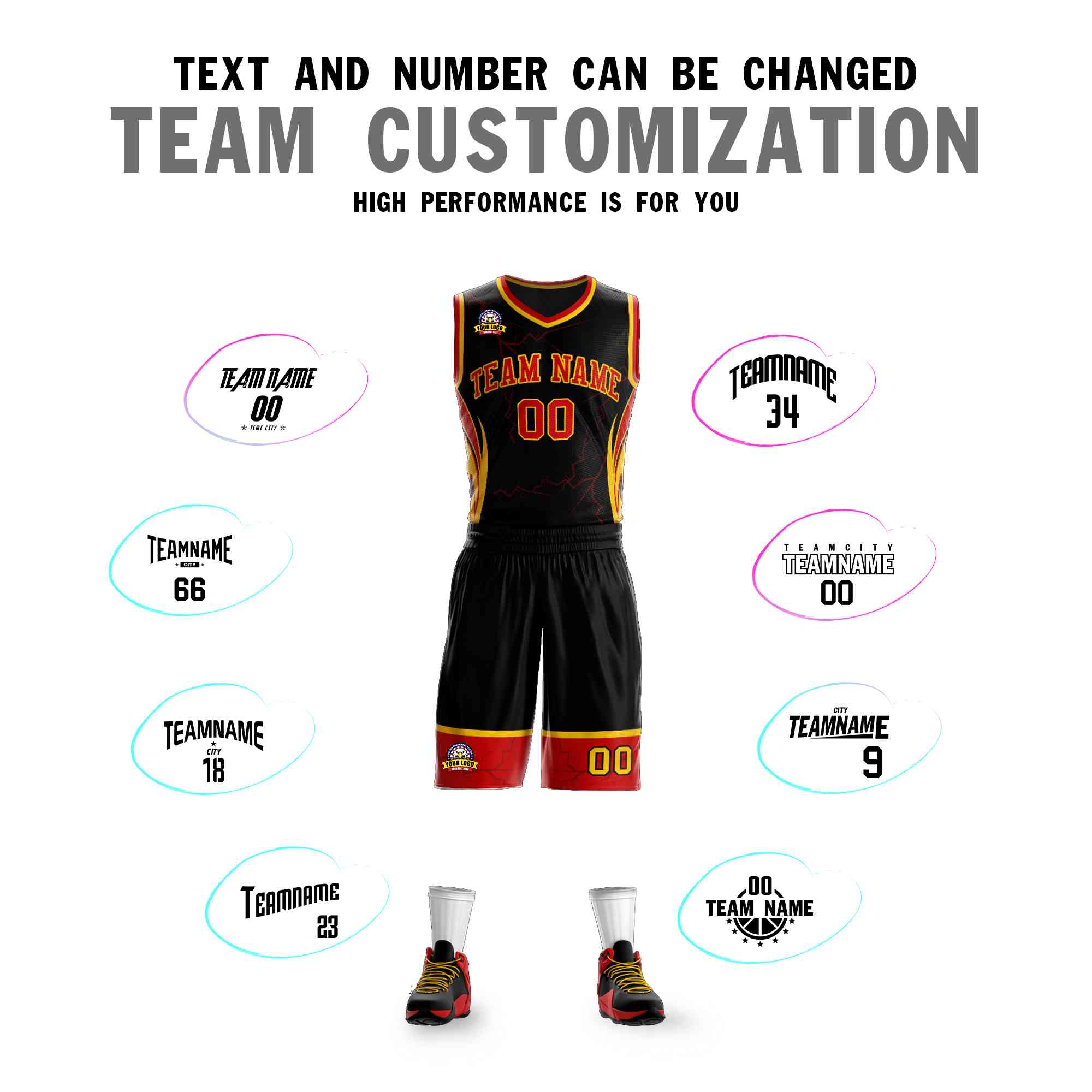 Custom Black Red-Gold Graffiti Pattern Sets Lightning Basketball Jersey