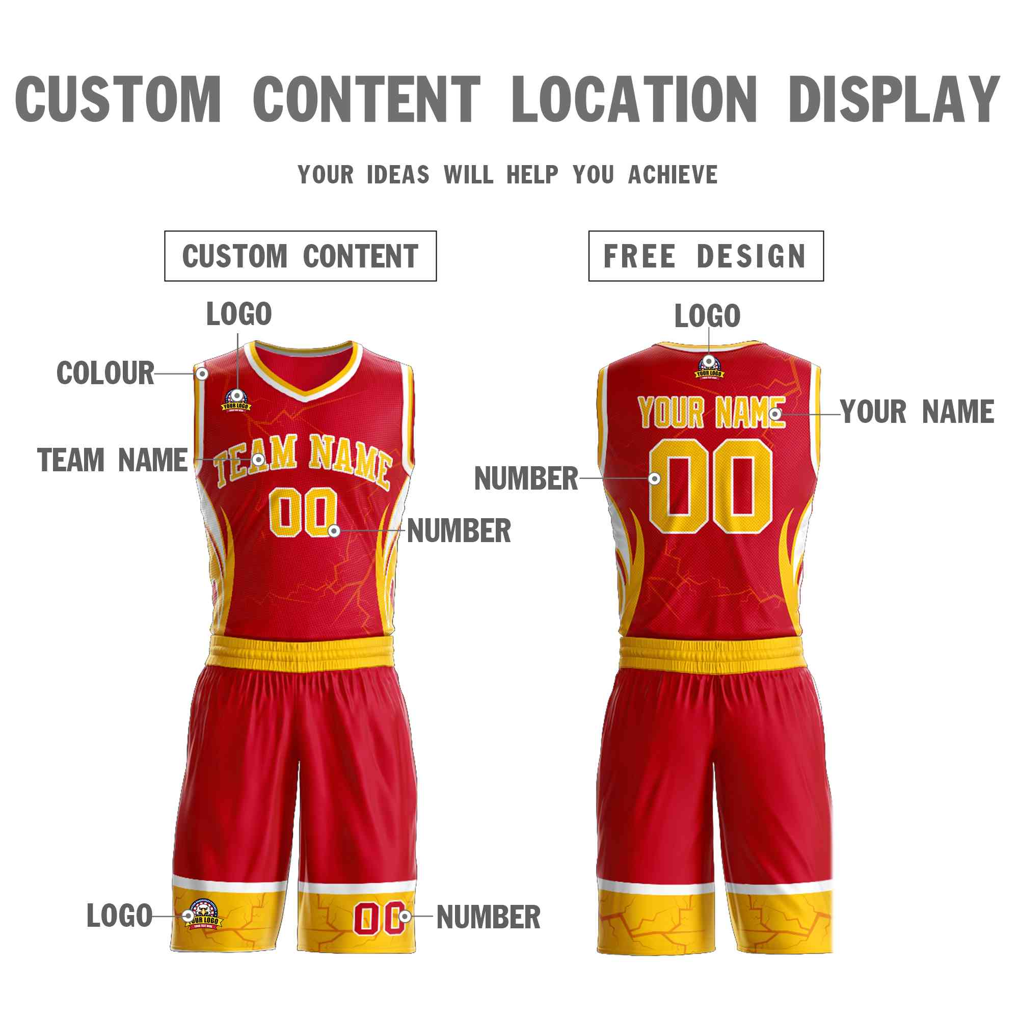 Custom Red Gold-White Graffiti Pattern Sets Lightning Basketball Jersey