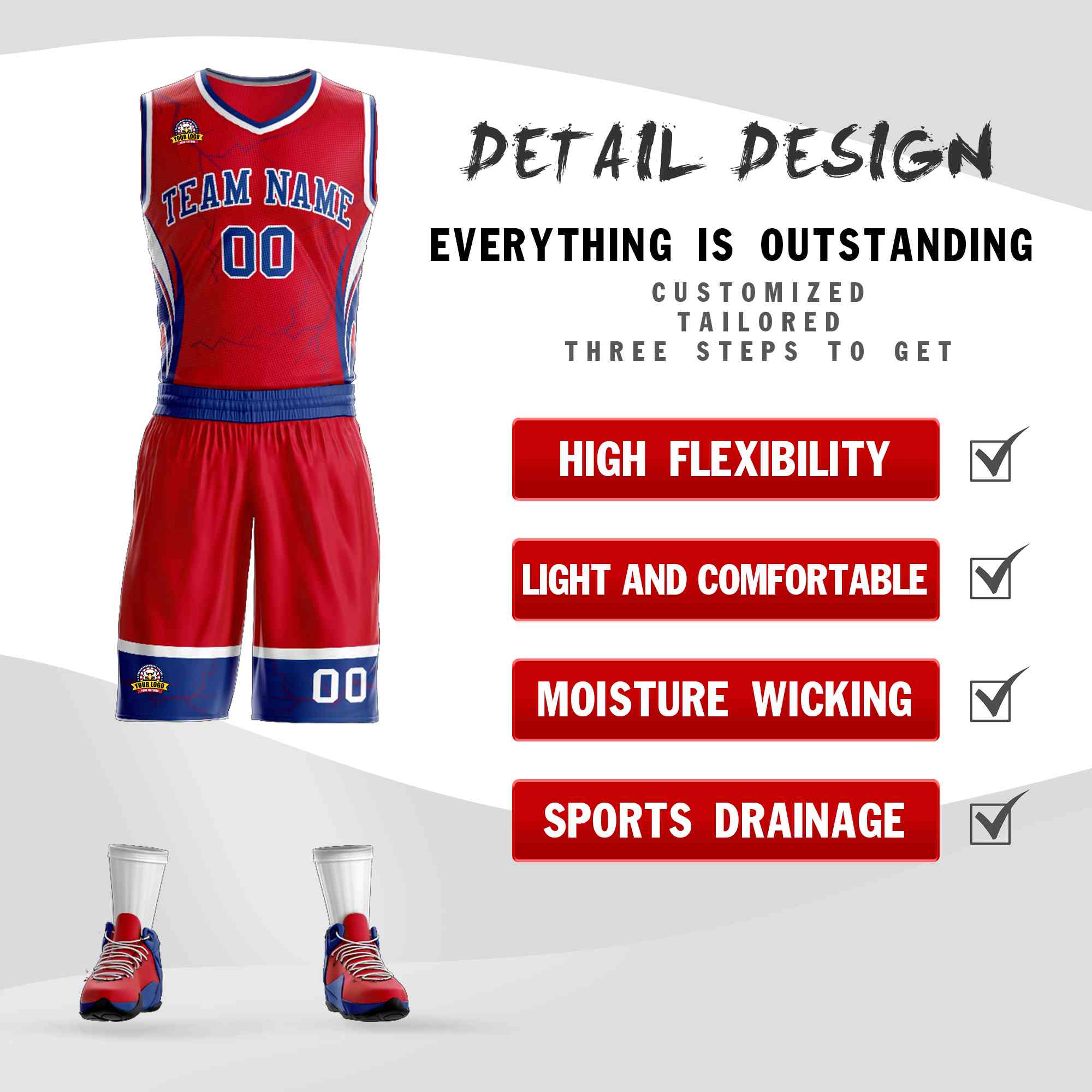 Le motif de graffiti personnalisé rouge royal-blanc définit le maillot de basket-ball Lightning