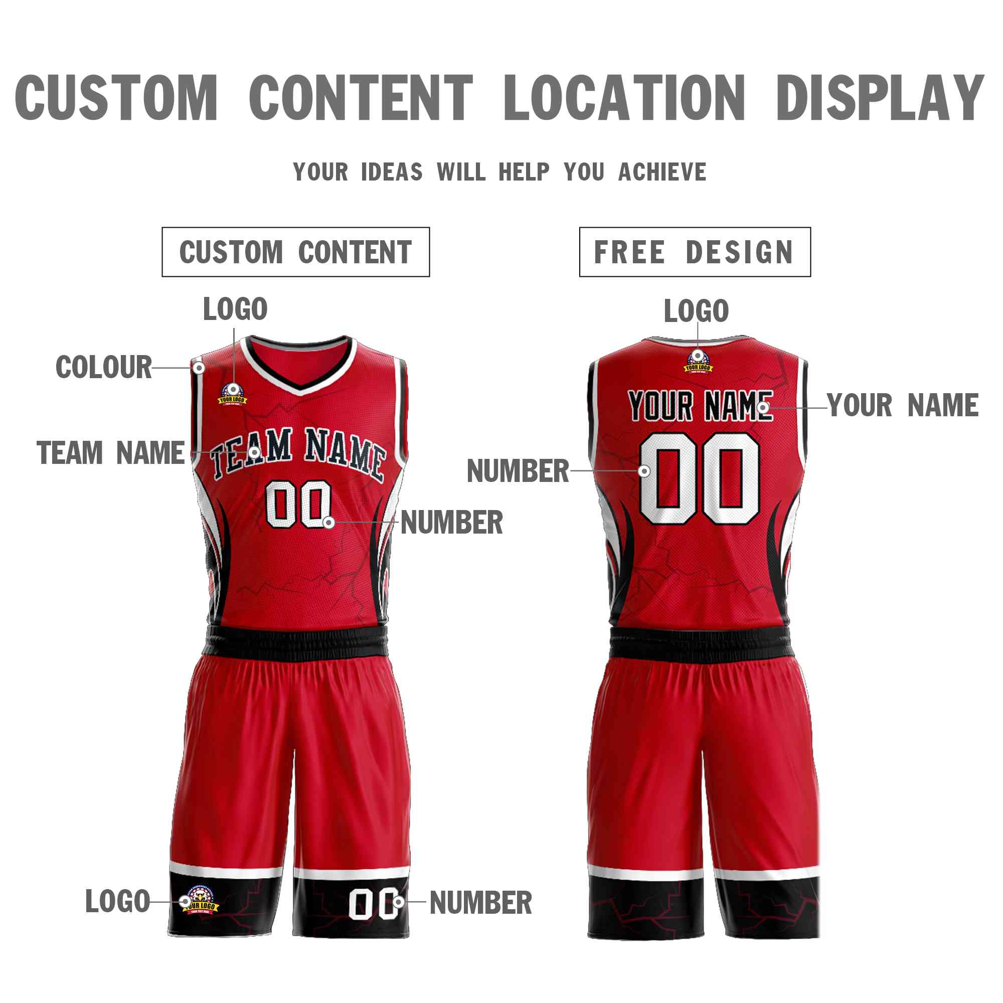 Custom Red Black-White Graffiti Pattern Sets Lightning Basketball Jersey