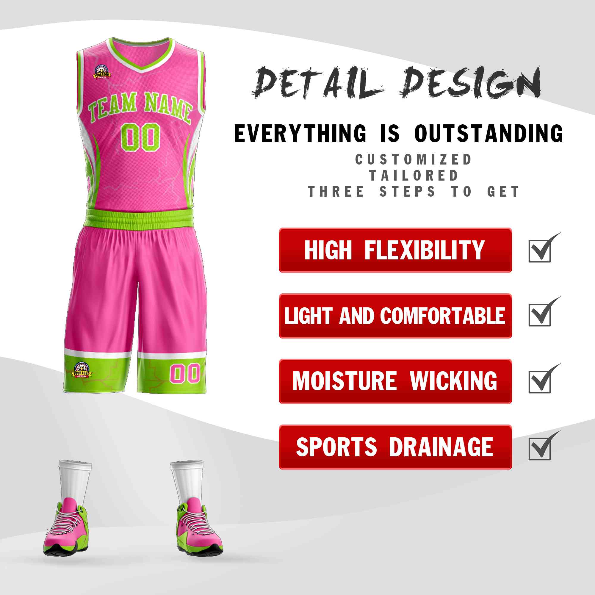 Maillot de basket-ball Lightning personnalisé à motifs de graffitis rose néon vert-blanc