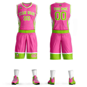 Maillot de basket-ball Lightning personnalisé à motifs de graffitis rose néon vert-blanc