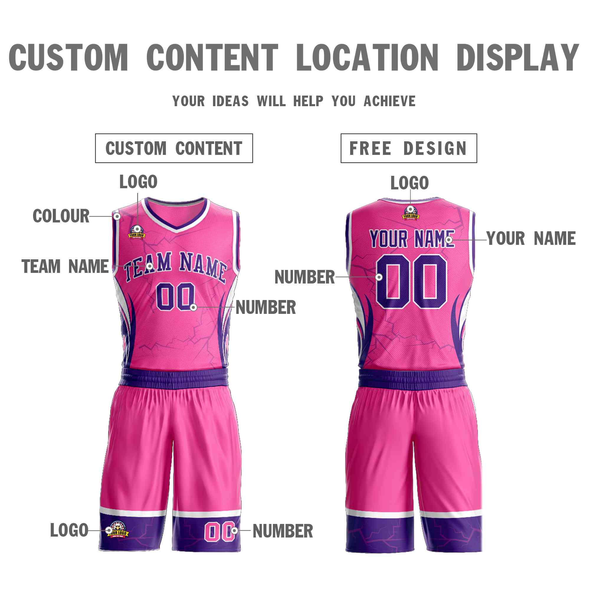 Custom Pink Purple-White Graffiti Pattern Sets Lightning Basketball Jersey