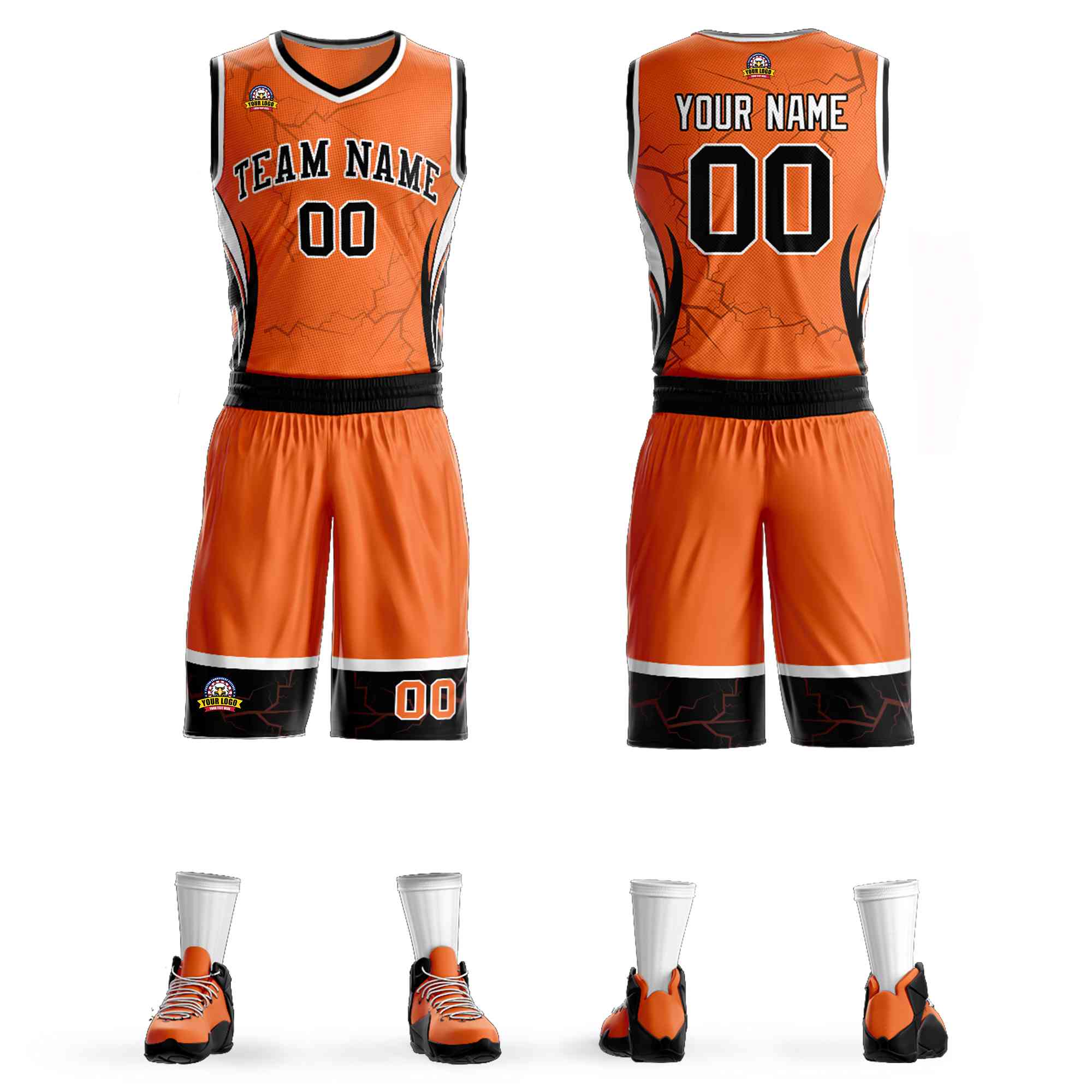 Le motif de graffiti personnalisé Orange noir-blanc définit le maillot de basket-ball Lightning