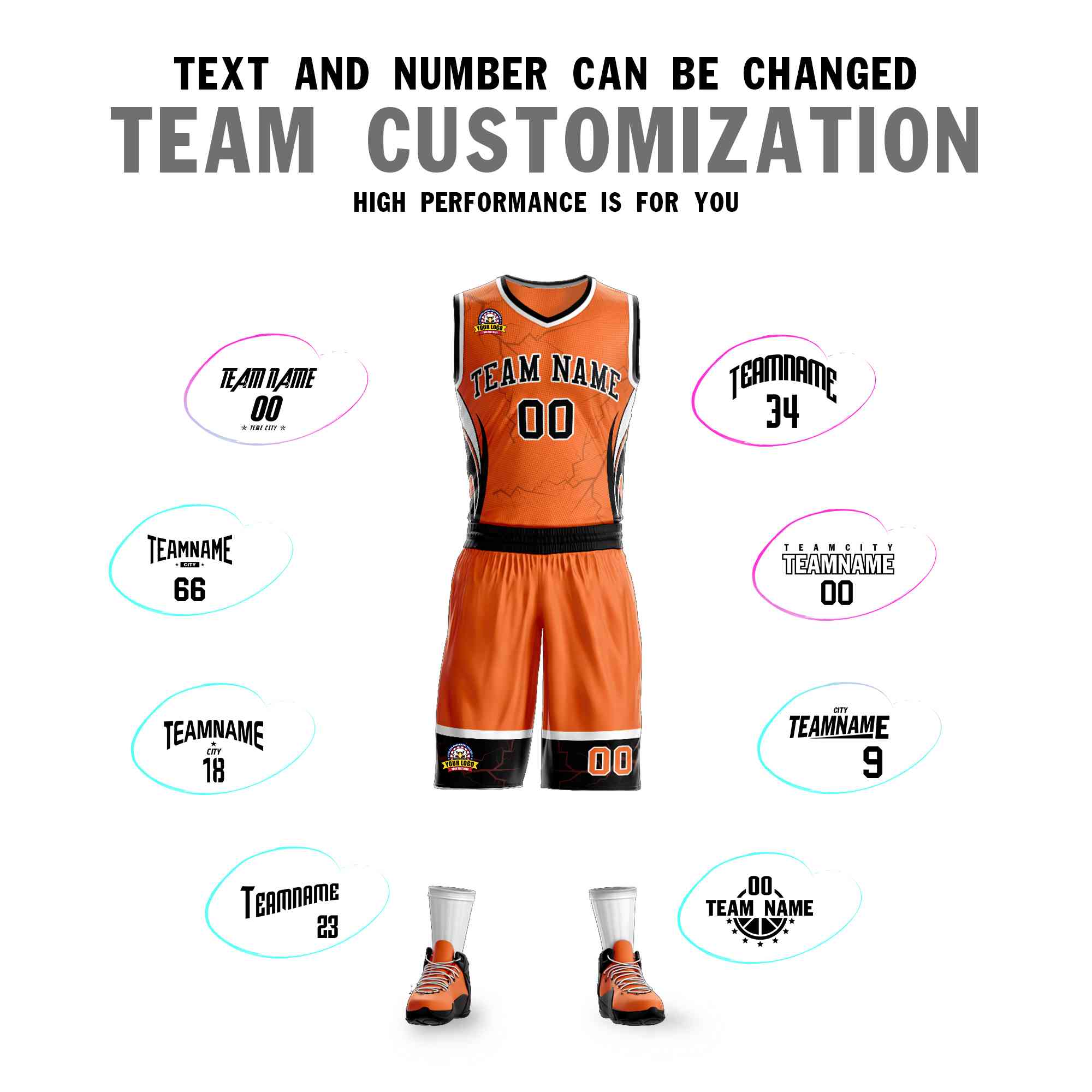 Custom Orange Black-White Graffiti Pattern Sets Lightning Basketball Jersey