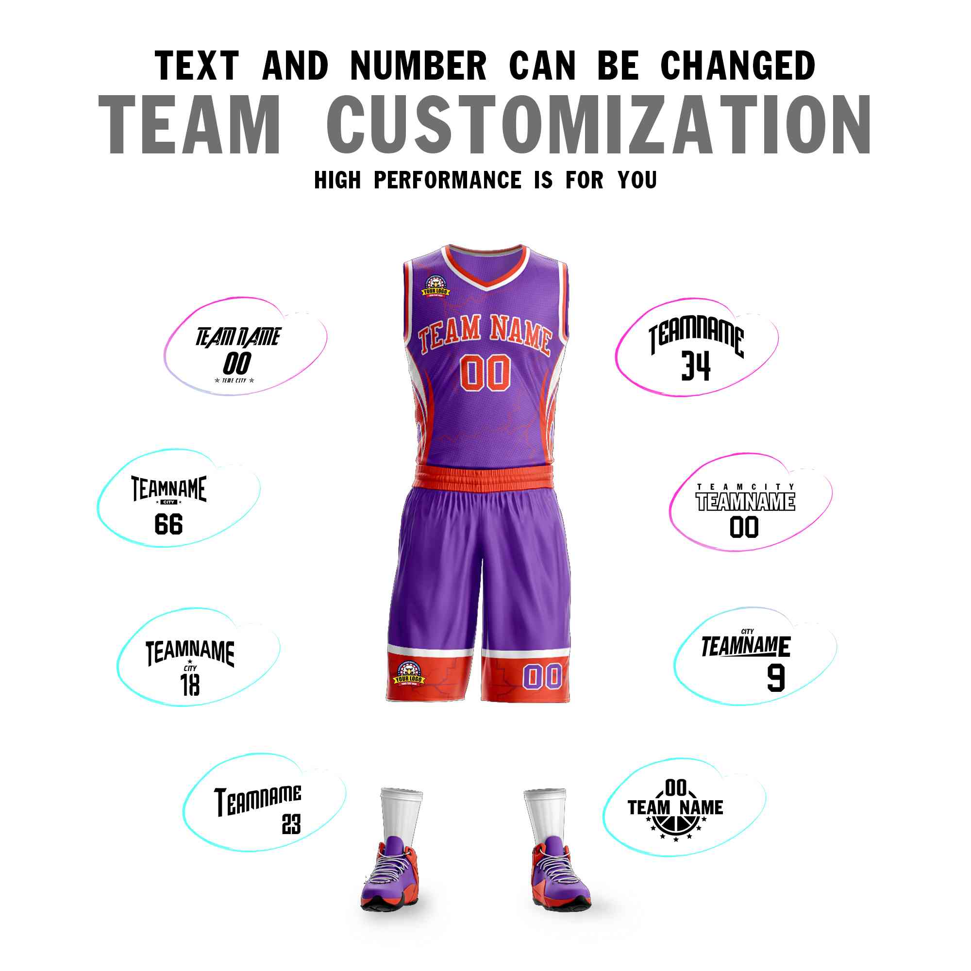 Custom Purple Orange-White Graffiti Pattern Sets Lightning Basketball Jersey