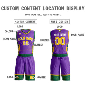 Custom Purple Gold-White Graffiti Pattern Sets Lightning Basketball Jersey