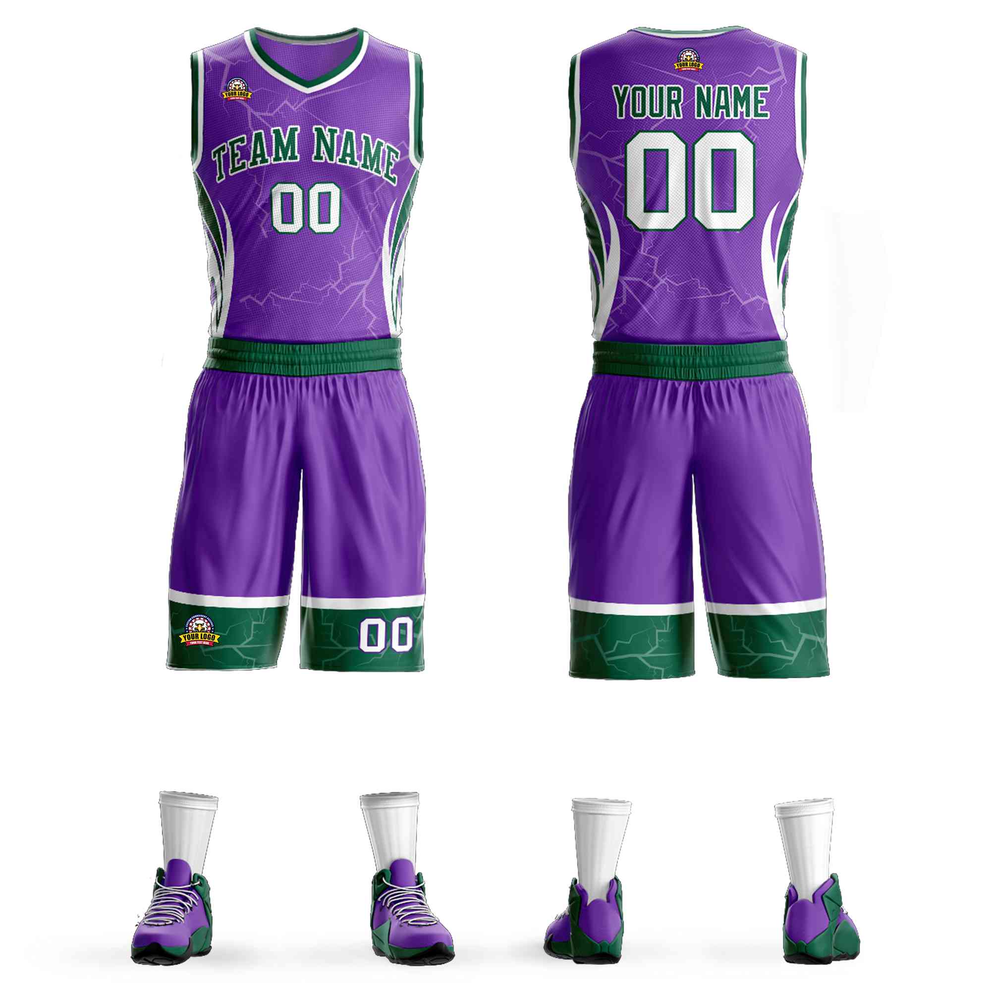 Le motif de graffiti personnalisé violet vert-blanc définit le maillot de basket-ball Lightning