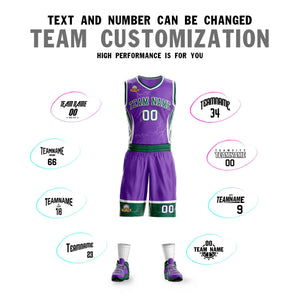 Custom Purple Green-White Graffiti Pattern Sets Lightning Basketball Jersey