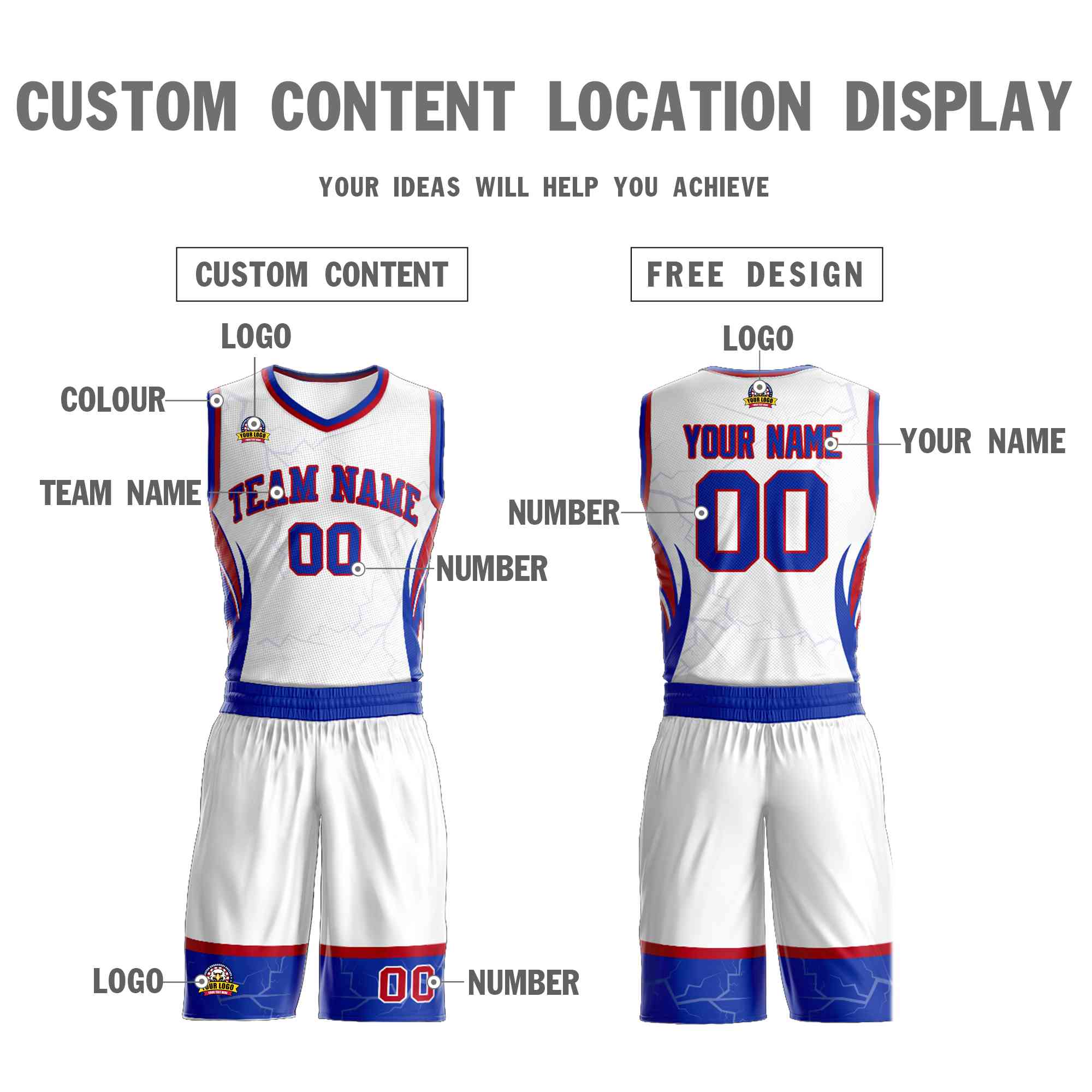 Custom White Royal-Red Graffiti Pattern Sets Lightning Basketball Jersey