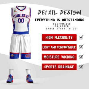 Custom White Royal-Red Graffiti Pattern Sets Lightning Basketball Jersey