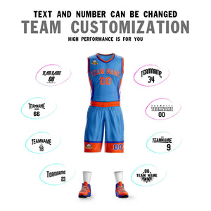 Custom Powder Blue Orange-White Graffiti Pattern Sets Lightning Basketball Jersey