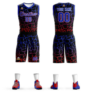 Maillot de basket-ball uniforme de sport à motif Graffiti tacheté noir Royal-rouge personnalisé