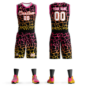 Custom Black Pink-Yellow Spotted Graffiti Pattern Sports Uniform Basketball Jersey