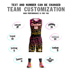 Custom Black Pink-Yellow Spotted Graffiti Pattern Sports Uniform Basketball Jersey