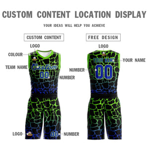 Custom Black Green-Blue Spotted Graffiti Pattern Sports Uniform Basketball Jersey