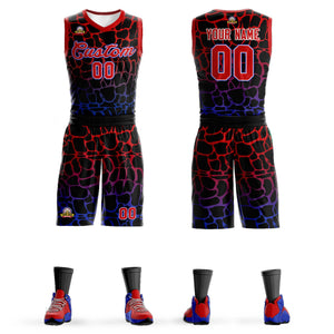 Custom Black Maroon-Blue Spotted Graffiti Pattern Sports Uniform Basketball Jersey