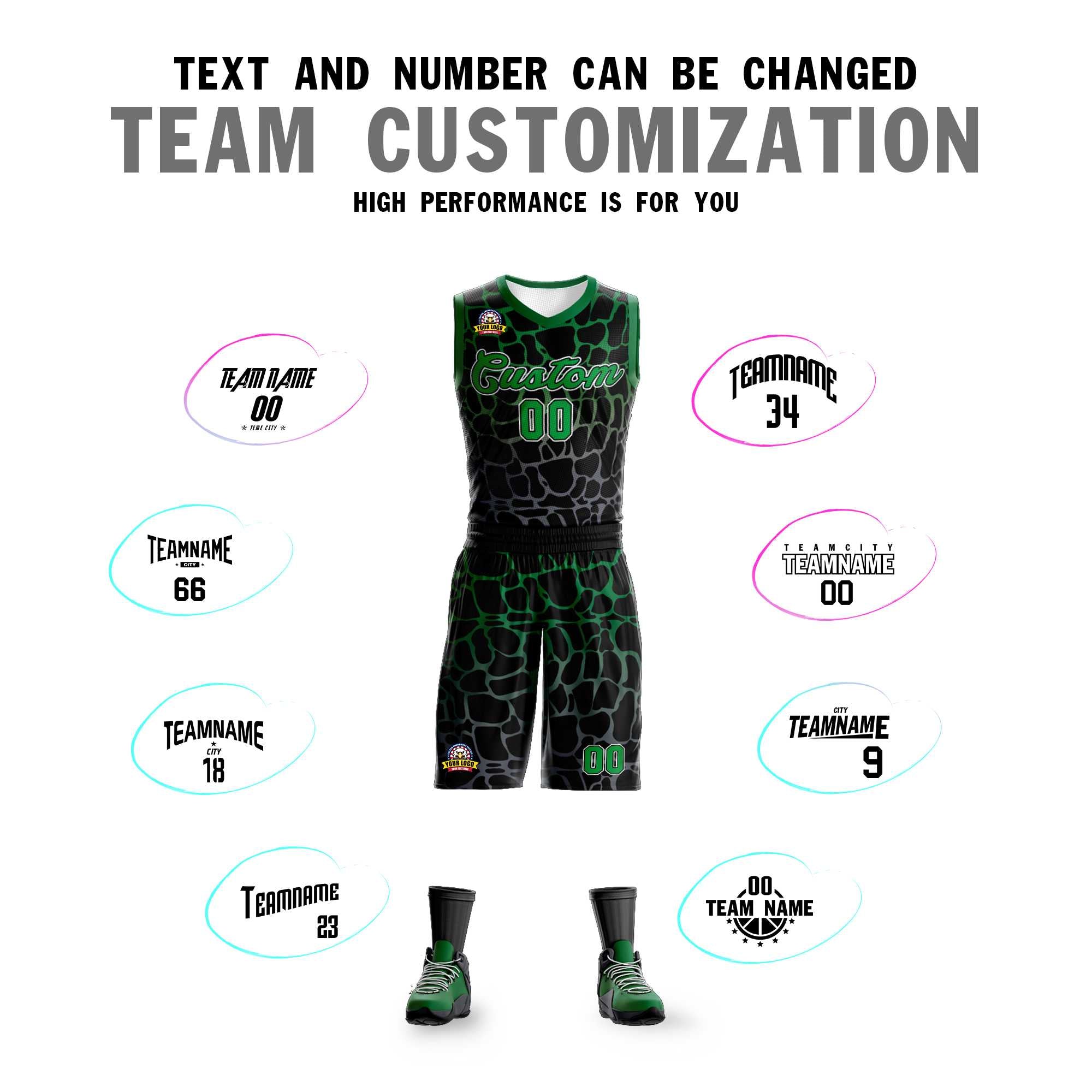 Custom Black Kelly Green-Gray Spotted Graffiti Pattern Sports Uniform Basketball Jersey